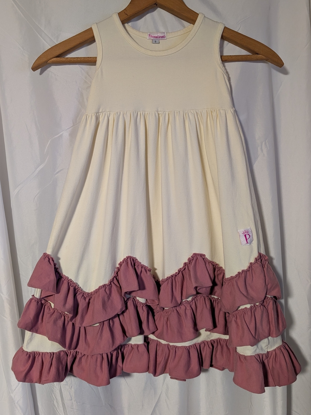 Princess Thread'z Girls' Cream Tank Dress with Mauve Ruffle Tiers